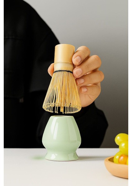 Yeşil Seramik Matcha Çayı Fırçası ve Tutucu, Doğal Bambu Tasarımı, Köpürtücü Set fırsatları