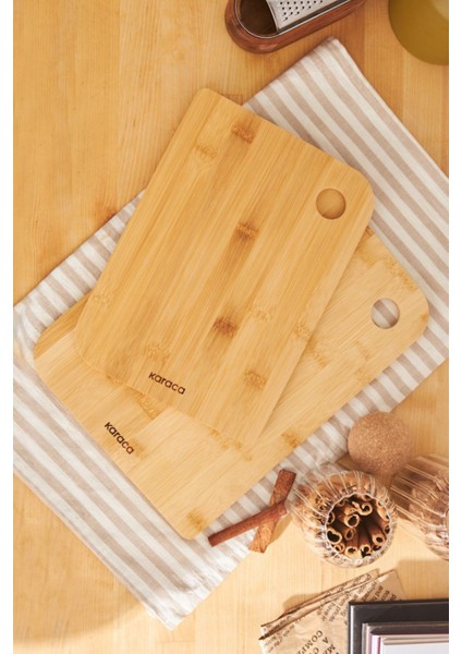 Iki Parçalı Bambu Kesme Tahtası, 28-33 Cm, Kahverengi, Şık ve Dayanıklı Tasarım