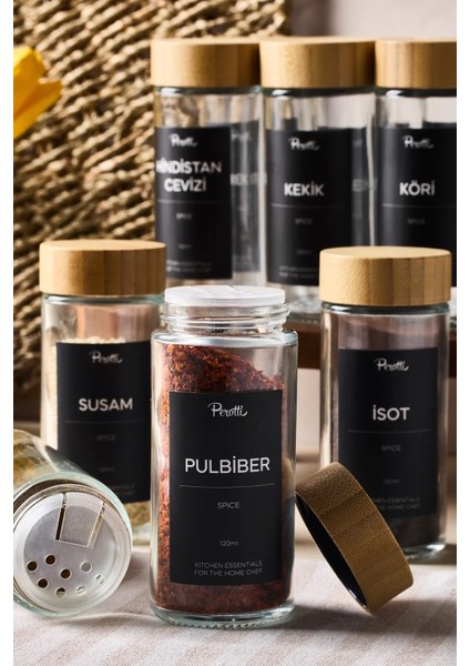 12'li Ahşap Kapaklı Baharatlık Seti 120ML + 30 Etiket fiyatları