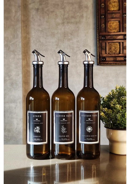 Doğal Yağ ve Sirke Seti, 3'lü, 750ML, Şık Şişe Tasarımı