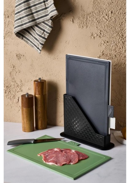 Yeşil Çok Renkli 4 Parça Standlı Kesme Tahtası Seti fiyatları