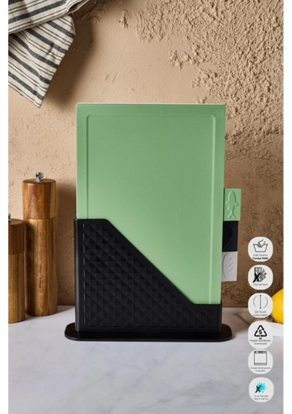 Yeşil Çok Renkli 4 Parça Standlı Kesme Tahtası Seti