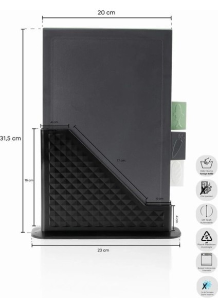 Yeşil Çok Renkli 4 Parça Standlı Kesme Tahtası Seti