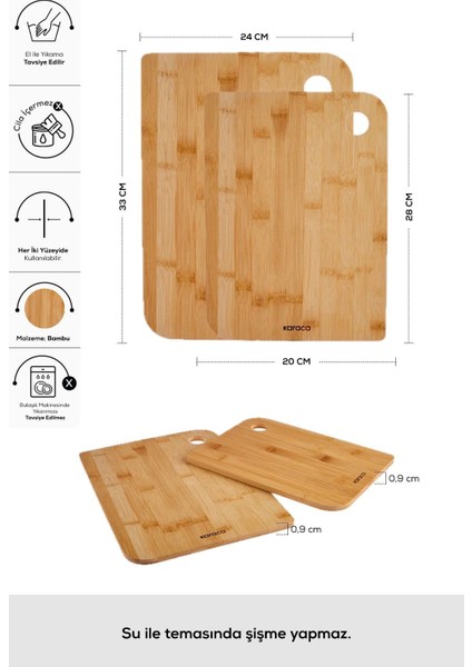 Bambu Kesme Tahtası Çift Seti, 28/33 Cm, Kahverengi fırsatları