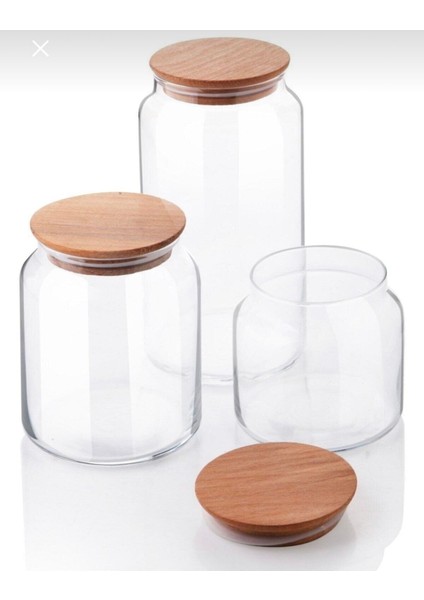 Bambu Kapaklı 3'lü Cam Saklama Seti, Baharatlık ve Kavanoz, Renk: Turuncu
