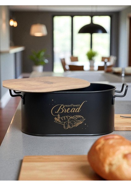 Şık Siyah Metal Ekmeklik, Kapaklı ve Dayanıklı Tasarım