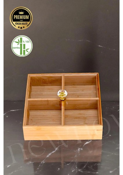 4 Bölmeli Bambu Çerezlik, Kapaklı, Kahvaltılık, Akrilik, 24 Cm, Şık ve Kullanışlı fiyatları