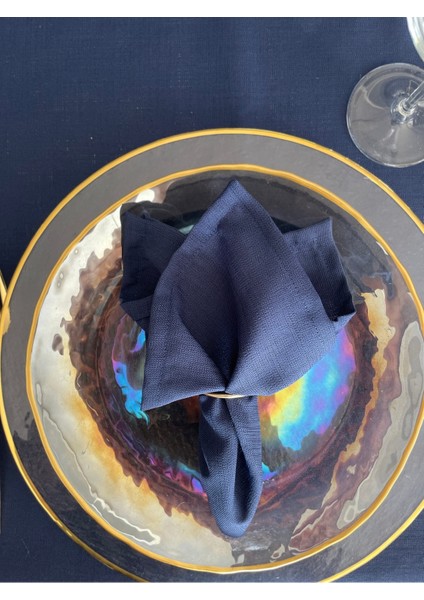 6'lı Keten Dokulu Lacivert Kumaş Peçete Takımı, Şık ve Dayanıklı Tasarım