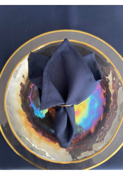 6'lı Keten Dokulu Lacivert Kumaş Peçete Takımı, Şık ve Dayanıklı Tasarım modelleri