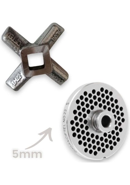 22 Numara 5 mm Çelik Kıyma Makinesi Bıçak ve Ayna Seti, Dayanıklı ve Güçlü Tasarım