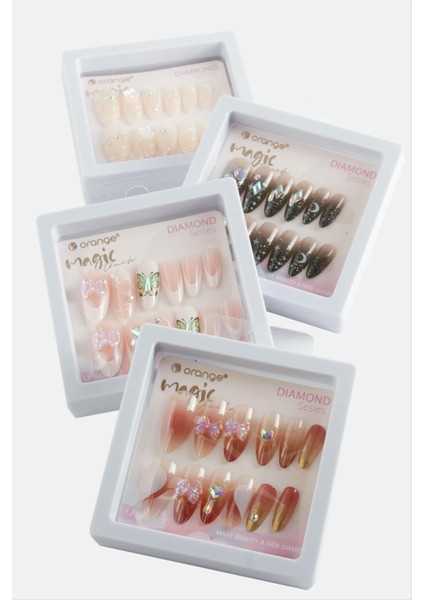 Orange Taşlı Takma Tırnak