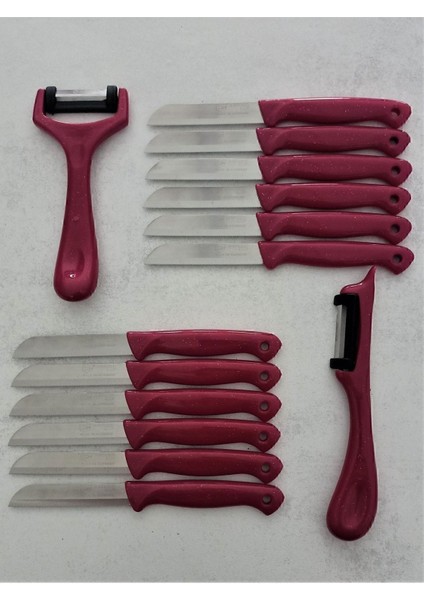 12'li Meyve ve Sebze Doğrama Bıçağı ile 2'li Soyacak Seti, Pembe Renkli