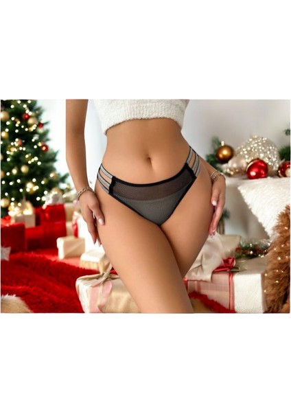 Yanları Parlak Ince Şeritli Full-File Tanga Kesim Külot