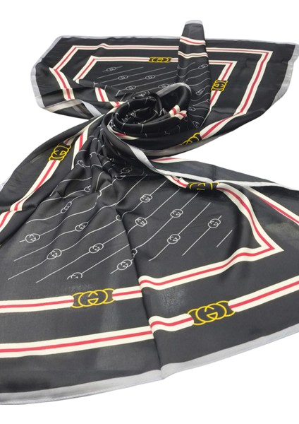 Monogram Desen Vual Ipek Şal Siyah modelleri