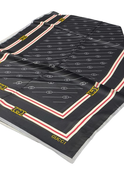 Monogram Desen Vual Ipek Şal Siyah