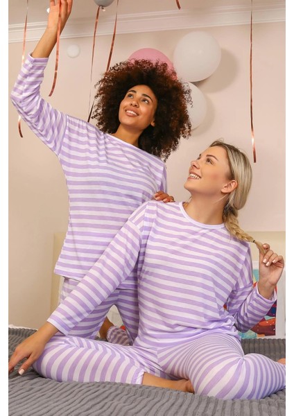 Kadın Uzun Kol Penye Pijama Takım Lila indirimleri