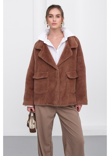 Angora Görünümlü Salaş Ceket Kahve 8279