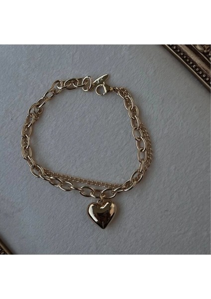 Xuping 14K Renkli Kaplama Kalpli Çift Zincir Bileklik fiyatları