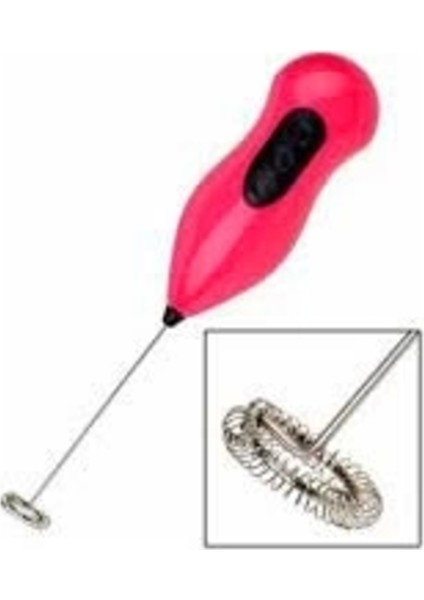 Renkli Pilli Süt ve Kahve Köpürtücü, Mini Karıştırıcı, Pembe, Kolay Kullanım