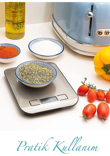 Hassas Dijital Mutfak Terazisi 5kg, Paslanmaz Çelik, Pil Hediyeli modelleri