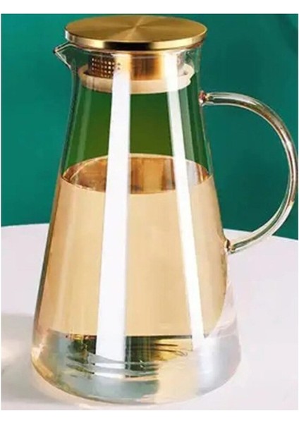 Şık Borosilikat Cam Sürahi, Metal Kapak, 1900 Ml, Gold Renkli modelleri