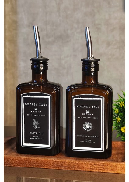 Ahşap Standlı Zeytinyağı ve Sirke Şişesi Seti, Şık ve Kullanışlı Tasarım