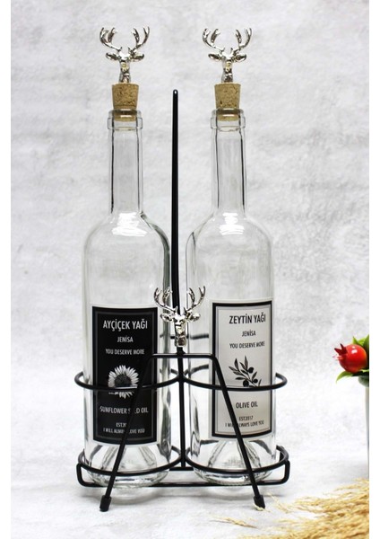 Gümüş Renk Geyik Aksesuarlı Siyah Standlı Mantar Tıpalı Yağlık