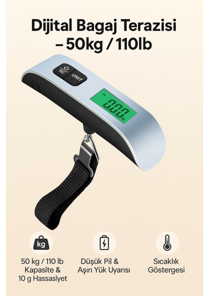 50KG Dijital Bagaj Terazisi, LCD Ekranlı, Hassas ve Seyahat Için Uygun
