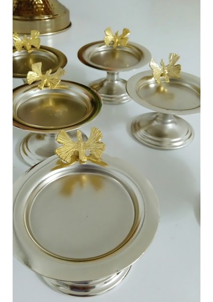 Şık 6'lı Gümüş Renk Kelebek Dekoratif Sunumluk Seti