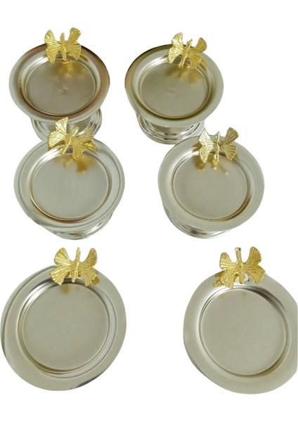 Şık 6'lı Gümüş Renk Kelebek Dekoratif Sunumluk Seti fiyatları