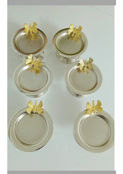 Şık 6'lı Gümüş Renk Kelebek Dekoratif Sunumluk Seti modelleri