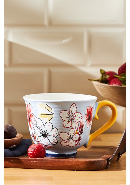 Mavi 435 ml Yeni Seramik Kupa, Şık ve Kullanışlı Içecek Kabı