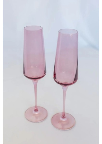 Pembe Cam Ayaklı Su ve Kahve Yanı Bardağı Takımı, 2'li Set modelleri