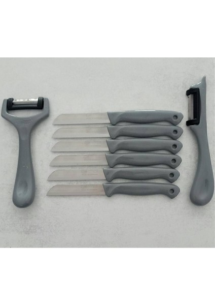 6'lı Meyve Sebze Doğrama Bıçağı ve 2'li Soyacak Seti Gri