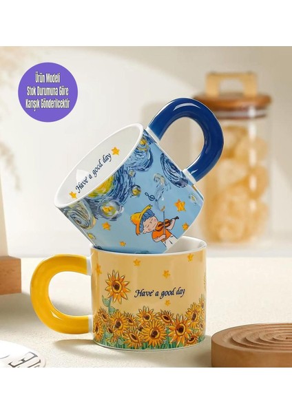 Çok Renkli Van Gogh Temalı Seramik Kupa, Şık ve Renkli Tasarım