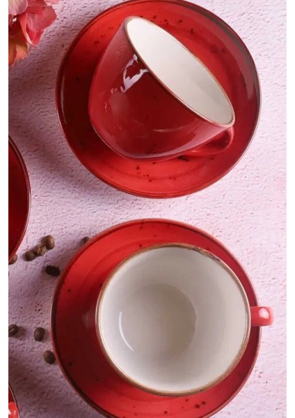 Kırmızı 4 Parça Porselen Latte Fincan Takımı, 300 ml Jumbo Boy, Latte Art Keyfi fiyatları