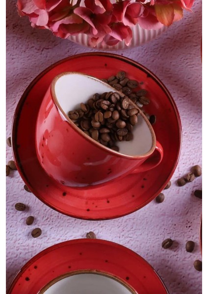 Kırmızı 4 Parça Porselen Latte Fincan Takımı, 300 ml Jumbo Boy, Latte Art Keyfi modelleri