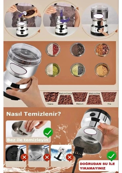 Kompakt Elektronik Kahve ve Baharat Öğütme Makinesi, Gümüş Renk indirimleri