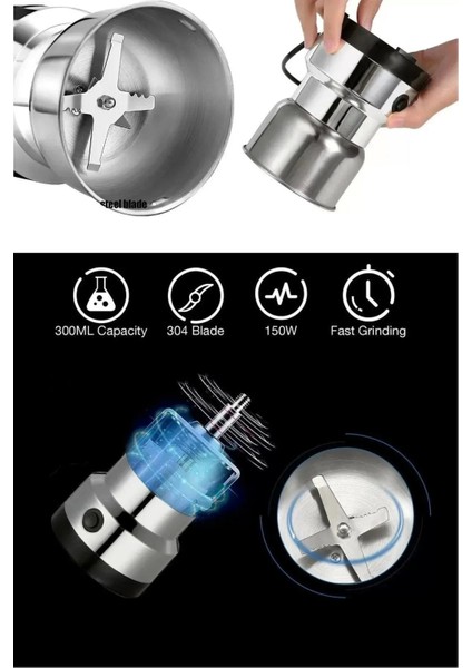 Kompakt Elektronik Kahve ve Baharat Öğütme Makinesi, Gümüş Renk