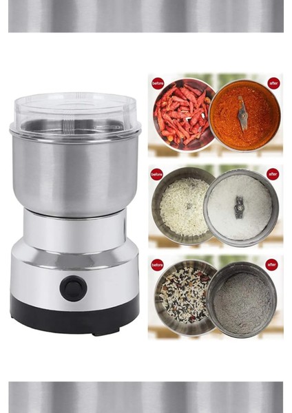 Kompakt Elektronik Kahve ve Baharat Öğütme Makinesi, Gümüş Renk