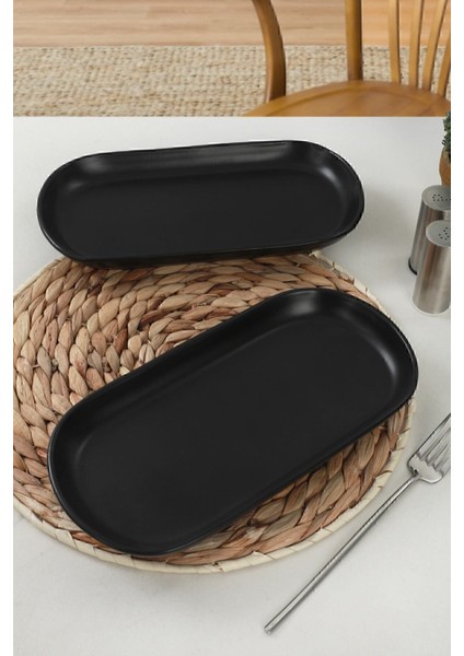 Mat Siyah Noyan Kayık Tabak 26 Cm, 2'li Set, Şık ve Dayanıklı Servis Tabağı