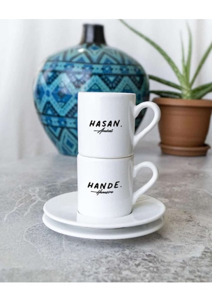 Kişiye Özel Ikili Isimli Metalik Türk Kahvesi Fincanı Seti