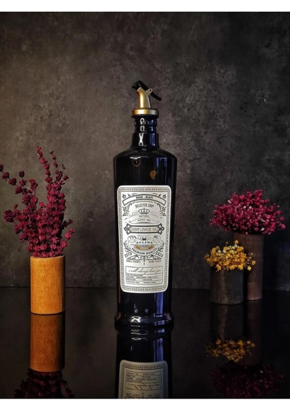 750 ml Italyan Cam Yağdanlık, Vintage Ayçiçeği Desenli, Gold ve Siyah Seçenekler