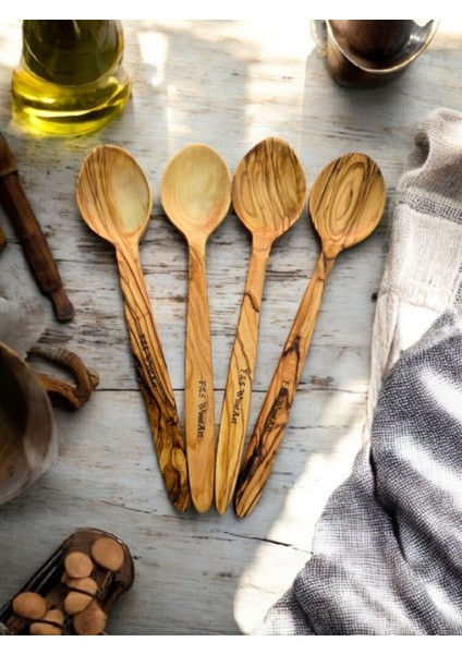 4 Adet 22 cm Zeytin Ağacı Tahta Çocuk Yemek Kaşığı Seti fiyatları