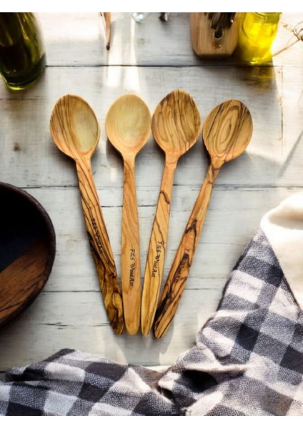 4 Adet 22 cm Zeytin Ağacı Tahta Çocuk Yemek Kaşığı Seti fırsatları