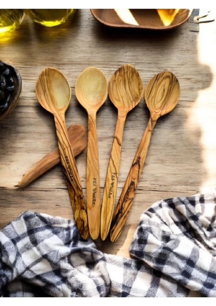 4 Adet 22 cm Zeytin Ağacı Tahta Çocuk Yemek Kaşığı Seti indirimleri