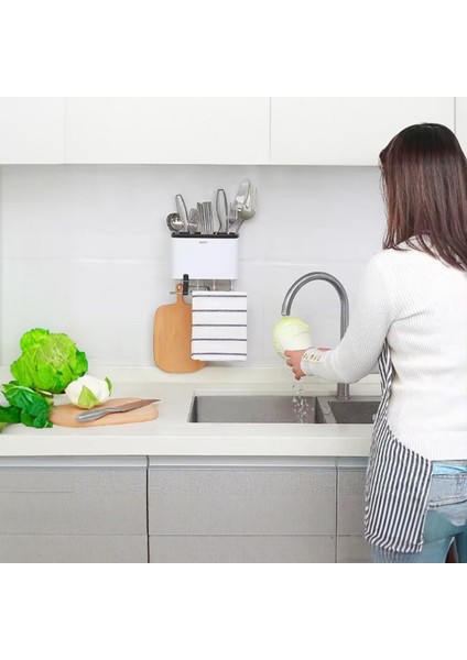 Beyaz Duvara Yapışkanlı Çatal Kaşık Bıçak Düzenleyici