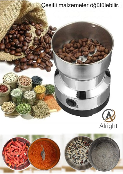 Mini Elektronik Kahve ve Baharat Öğütücü, Gümüş Renkli, Kompakt ve Kullanışlı