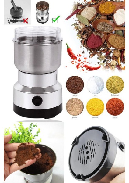 Mini Elektronik Kahve ve Baharat Öğütücü, Gümüş Renkli, Kompakt ve Kullanışlı modelleri