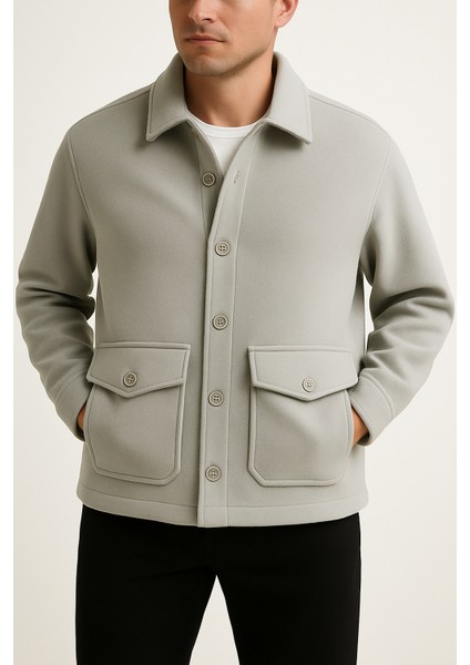 Erkek Oversize Kaşe Ceket--Siyah**gri Torba Cep ve Yan Cep Detaylı Spor Ceket
